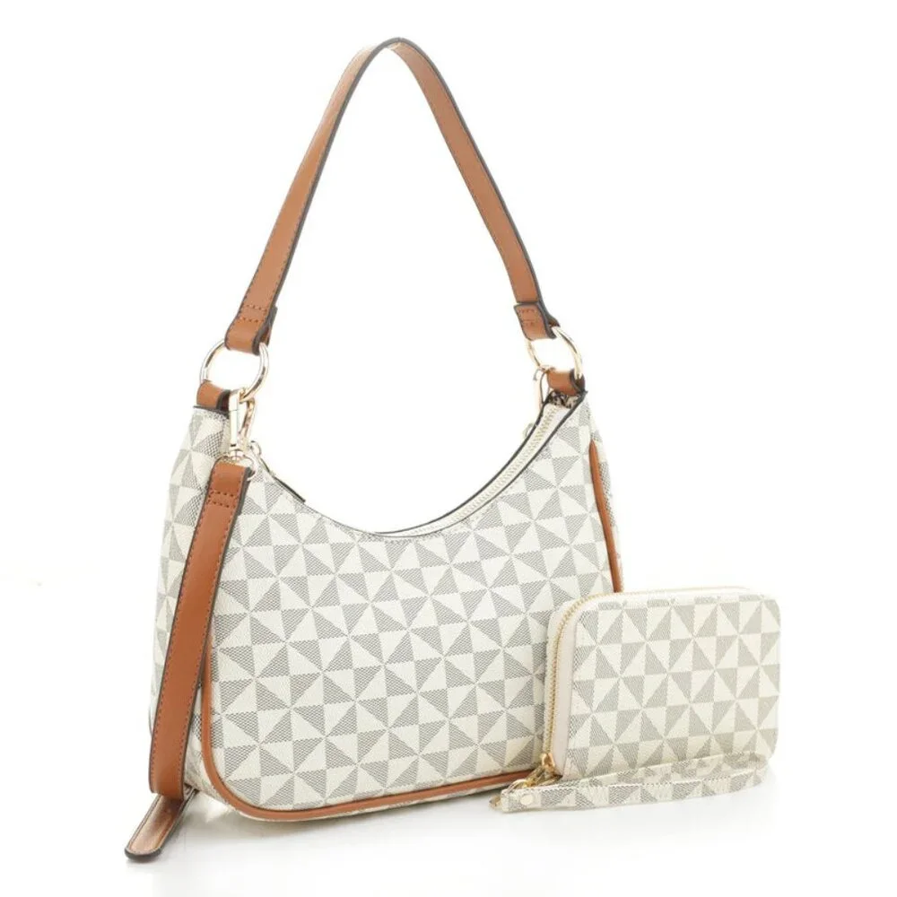 2 in 1 Geometric Monogrammed Crossbody Shoulder Bag Set